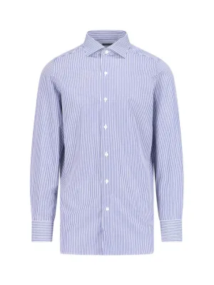 Blue Cotton Striped 1925 Button-Up Shirt Premium Fabric