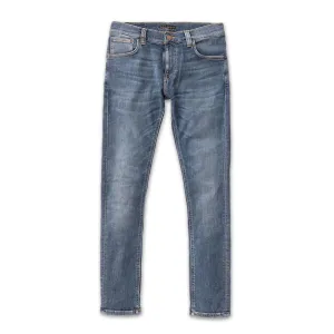 Nudie Jeans - Tight Terry Jeans in Steel Navy Sustainable Trend Setter Versatile Acid Wash Effect