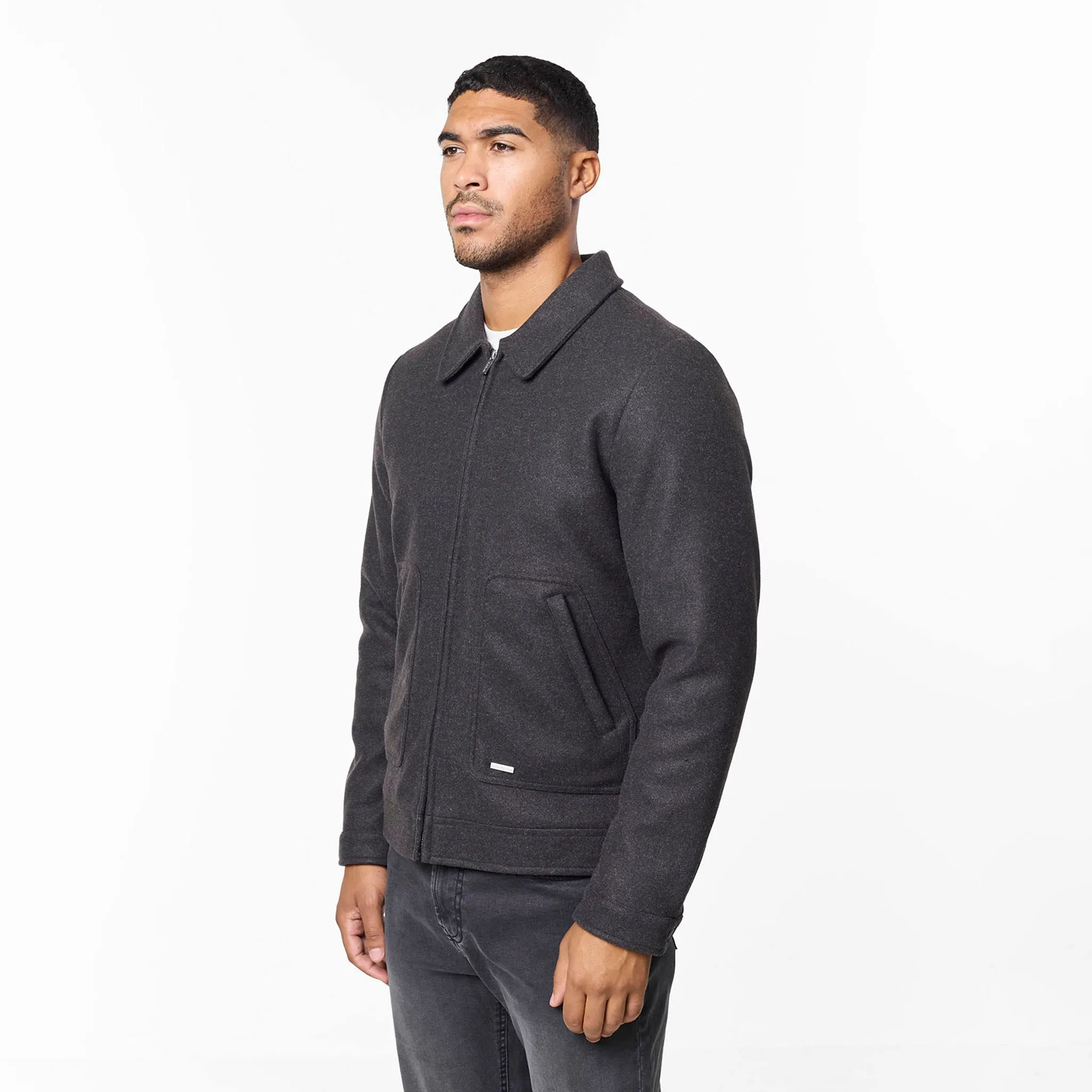 Smart Zip Through Wool Jacket | Charcoal Weatherproof Seams Mold resistant