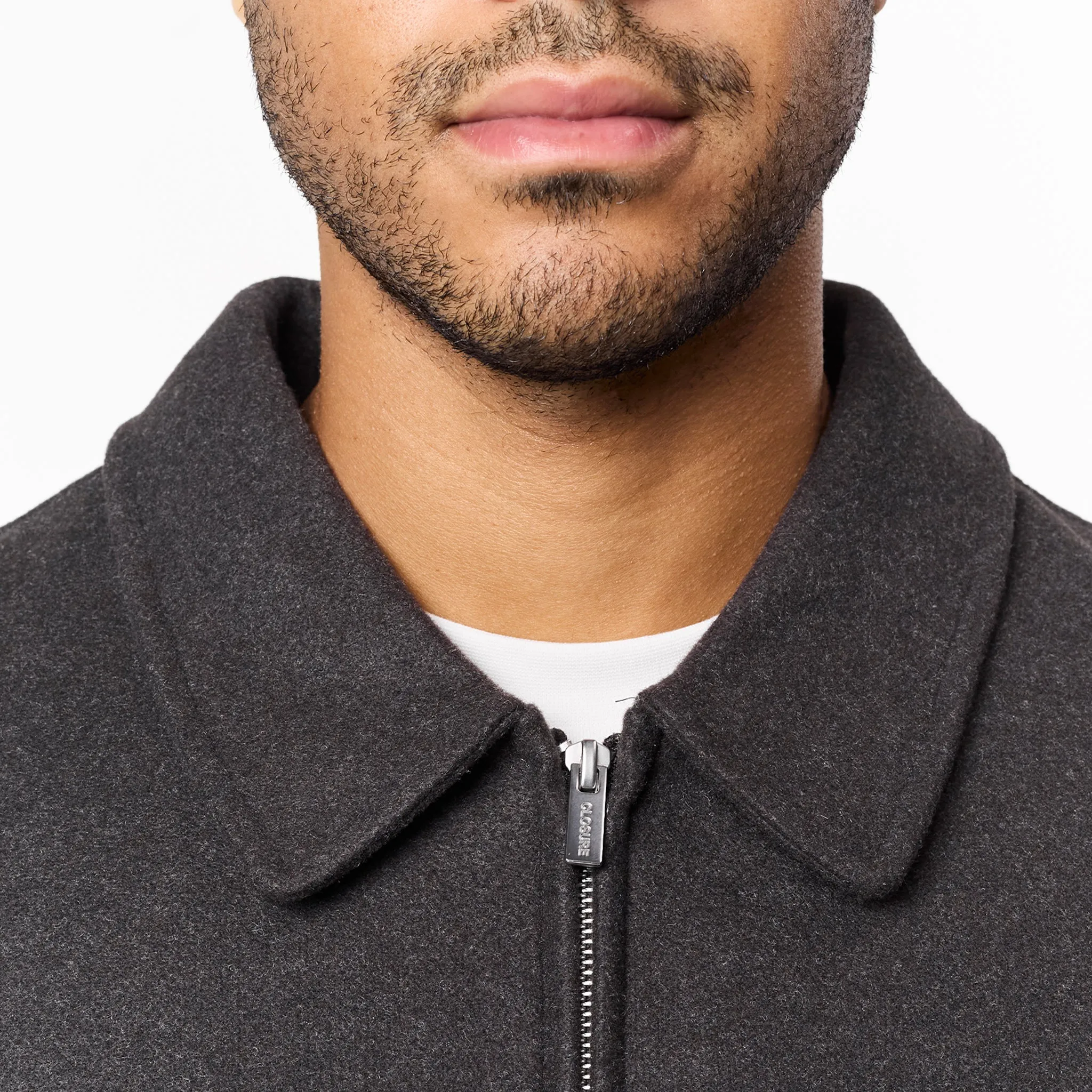 Lined Pockets Smart Zip Through Wool Jacket | Charcoal