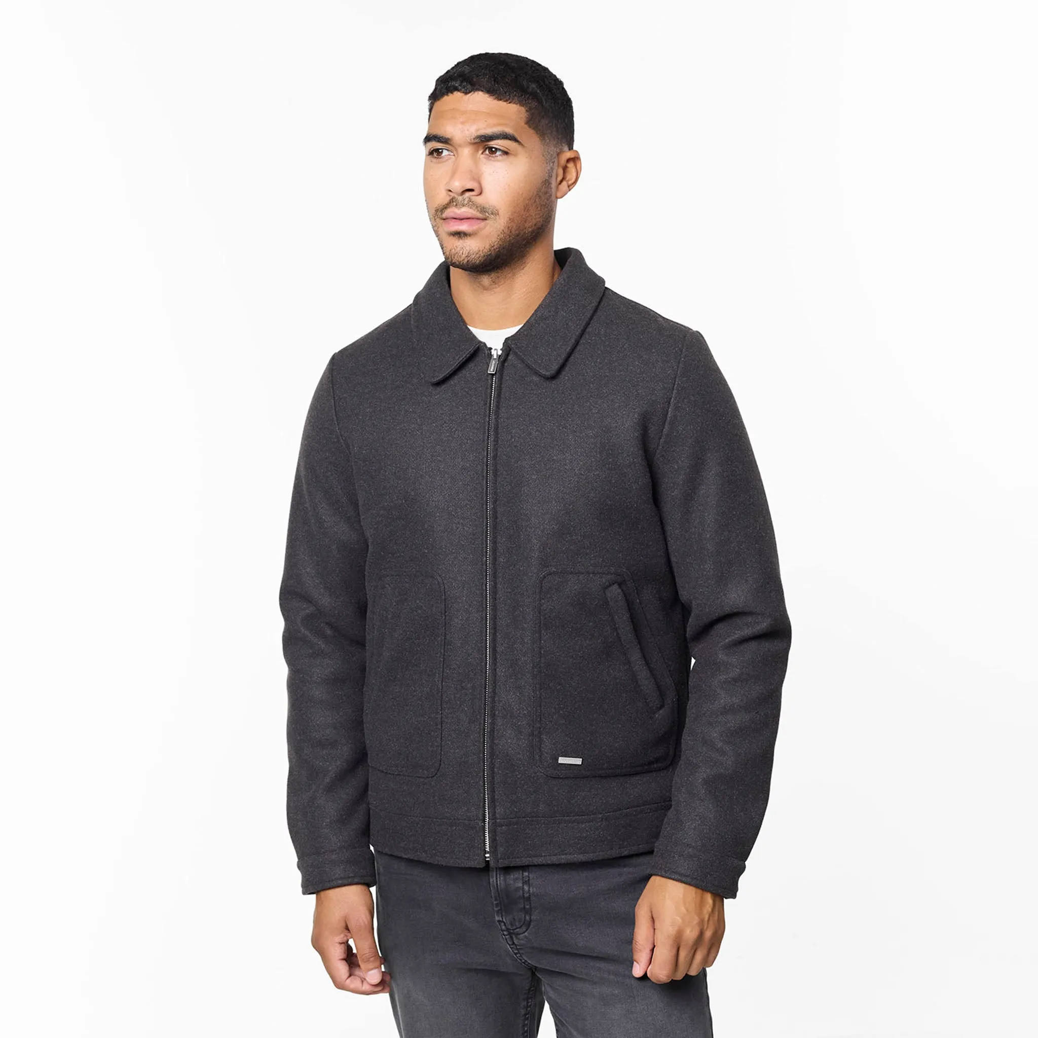 Smart Zip Through Wool Jacket | Charcoal Water Repellent Fabric Anti Glare Trim