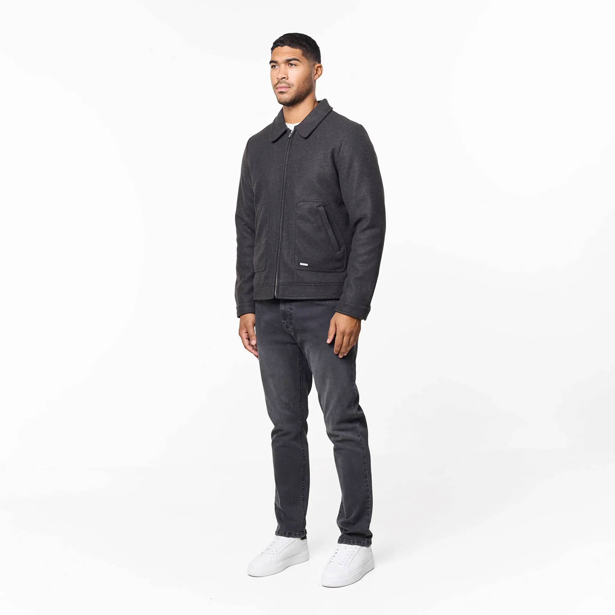 Smart Zip Through Wool Jacket | Charcoal Non Irritating Lining