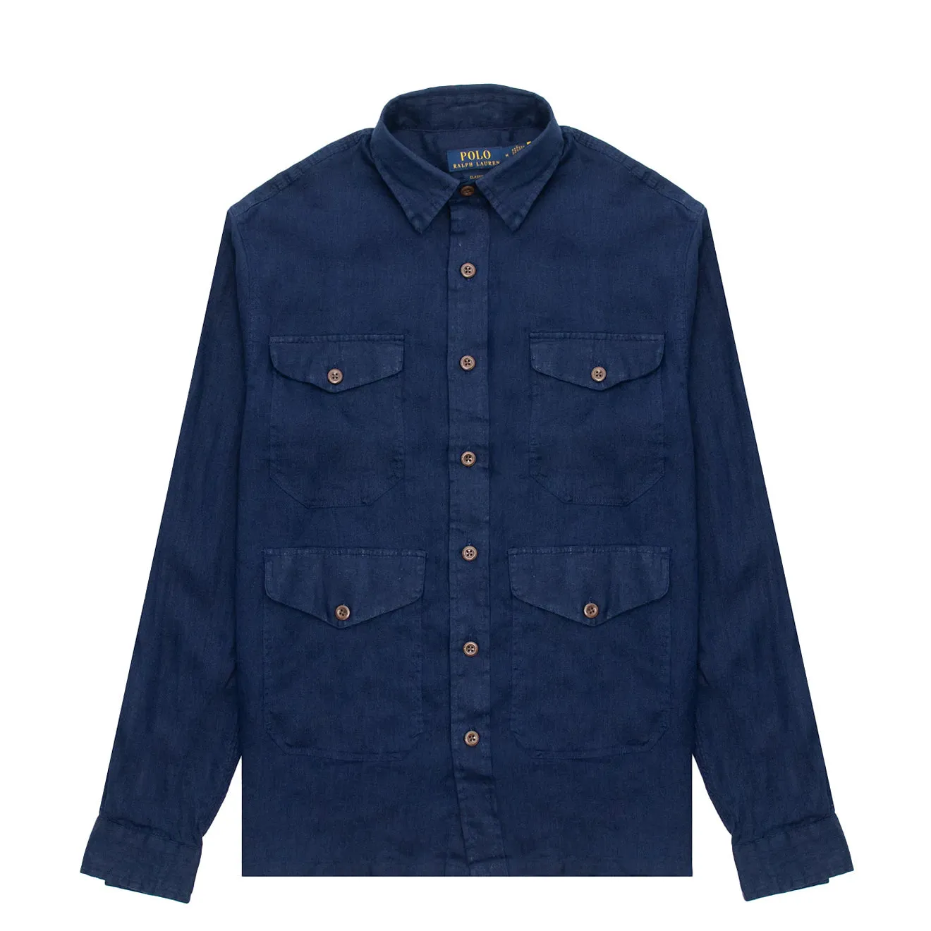 Seamless Shoulder Construction Polo Ralph Lauren Classic Fit Linen Shirt Newport Navy