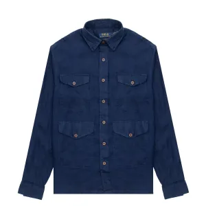 Seamless Shoulder Construction Polo Ralph Lauren Classic Fit Linen Shirt Newport Navy