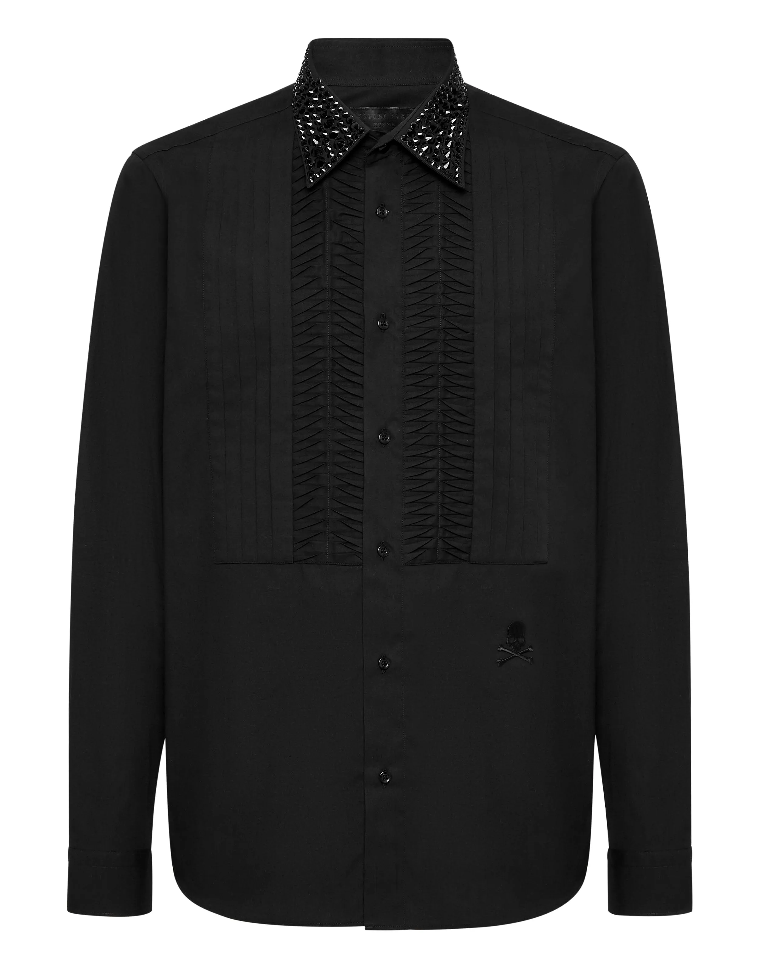 Bold colors Black Tie Shirt LS Strass Skull&amp;Bones