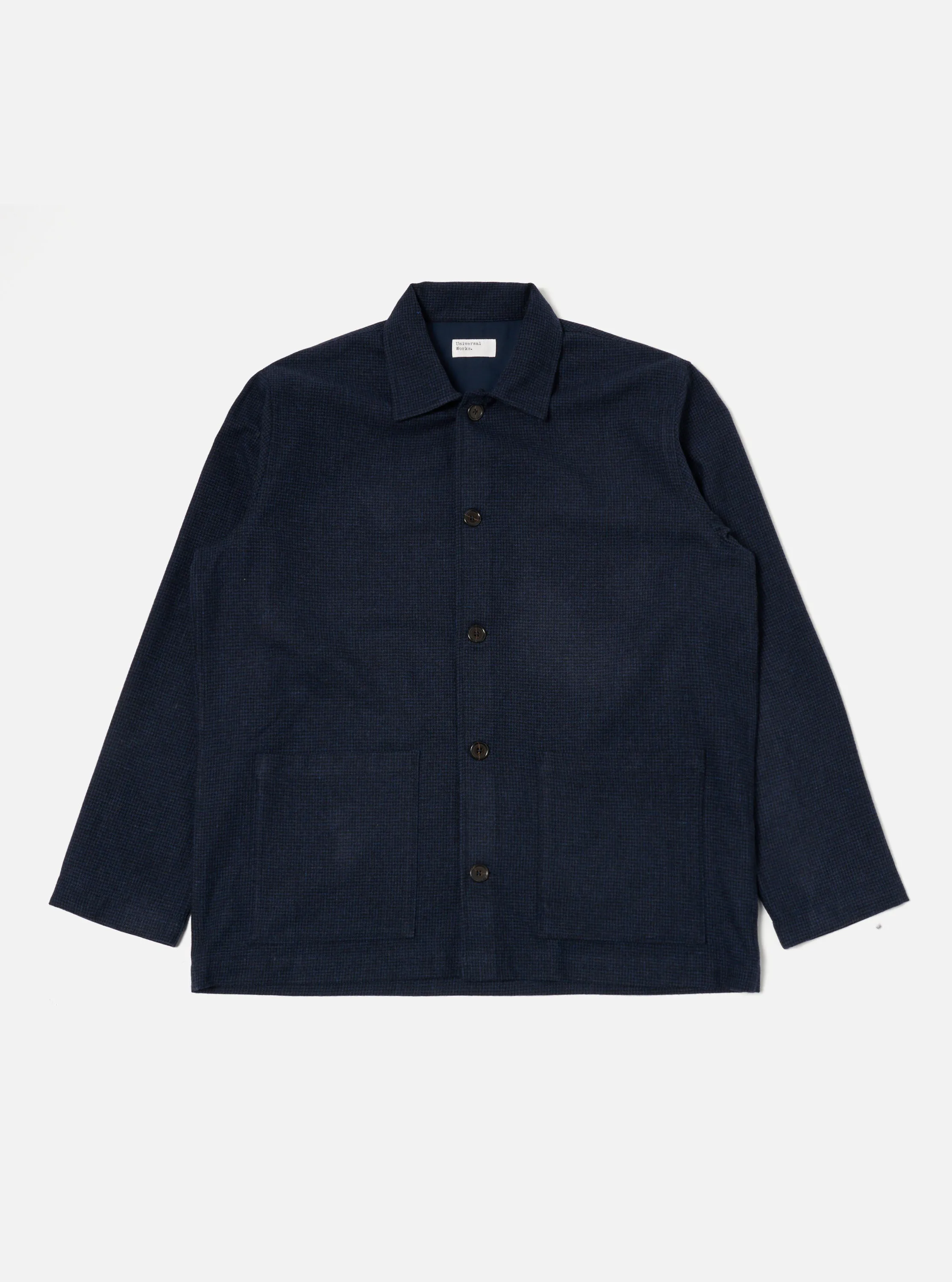 Universal Works Easy Overshirt Brushed Bari Navy Elastic Hem Adjustment