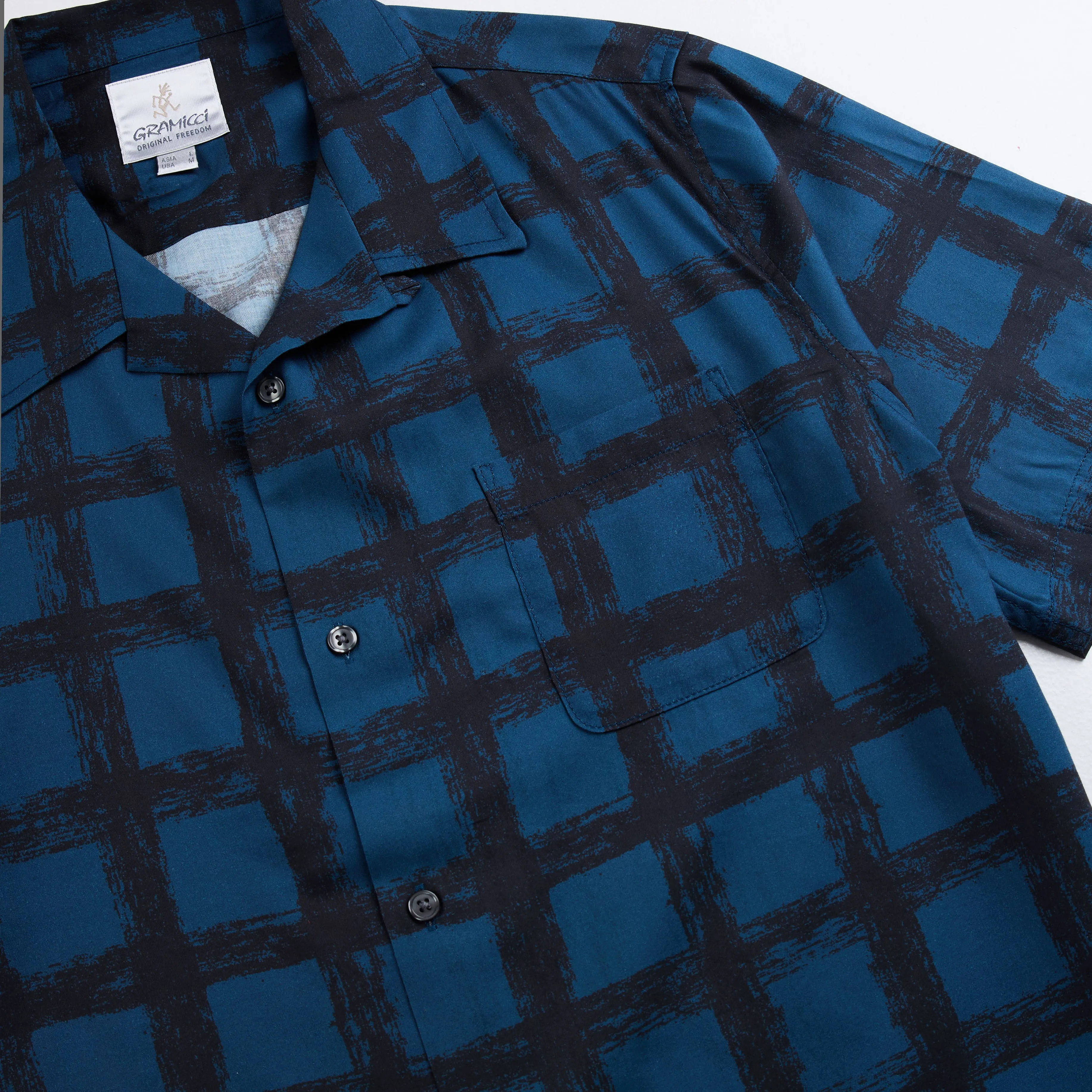 Gramicci Checkerd Rayon Shirt Midnight Clean Edge Trim Cool Comfort