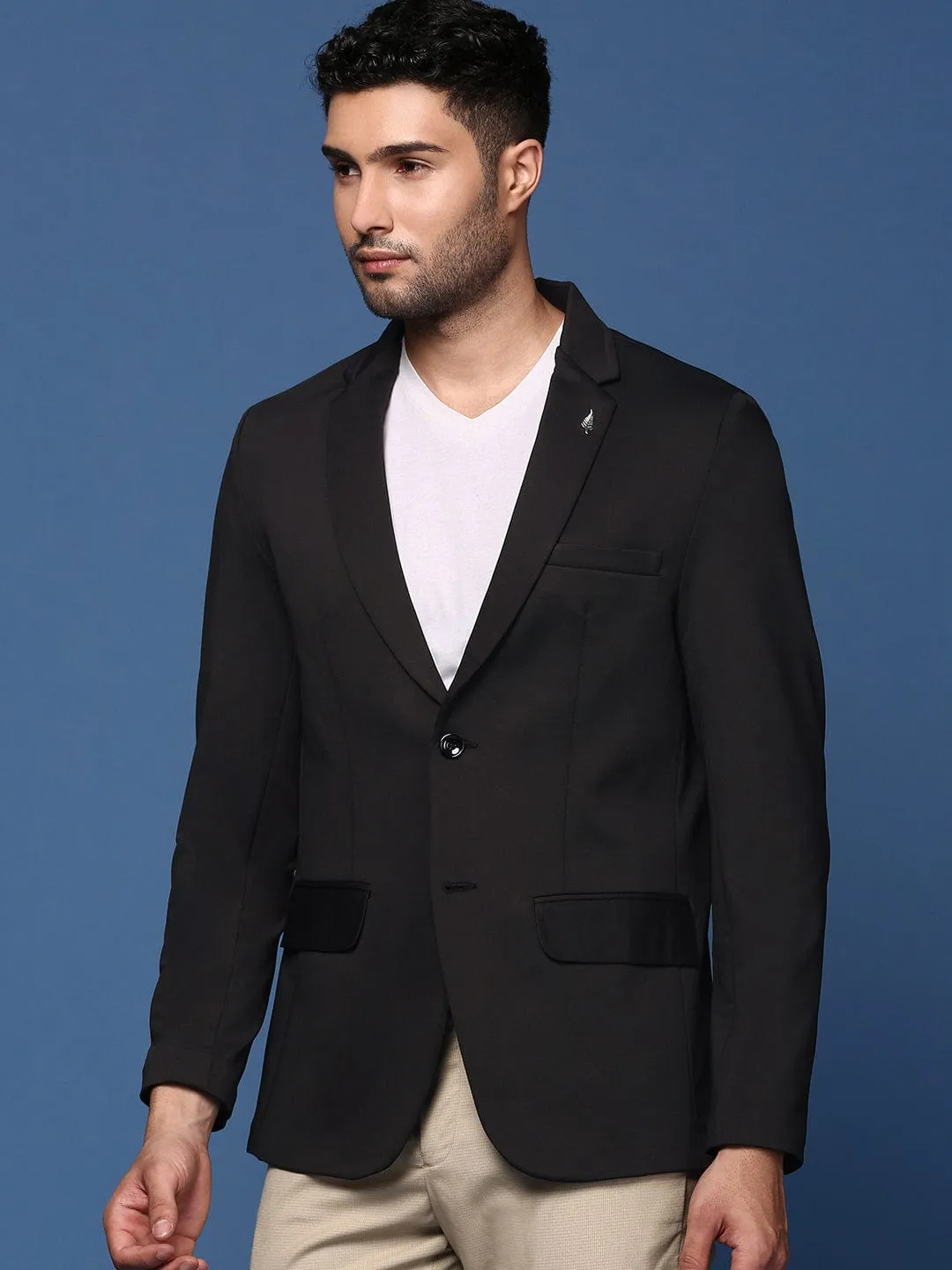 Eco Conscious Production Full Zip Closure Men's Black Slim Fit Single Breasted Blazer