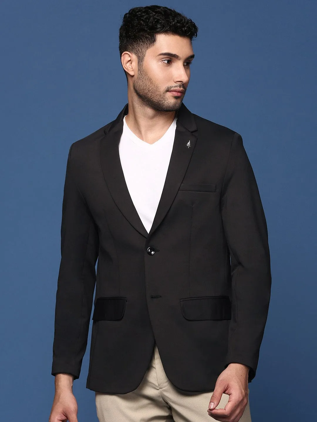 Men's Black Slim Fit Single Breasted Blazer Quick Pull Zipper