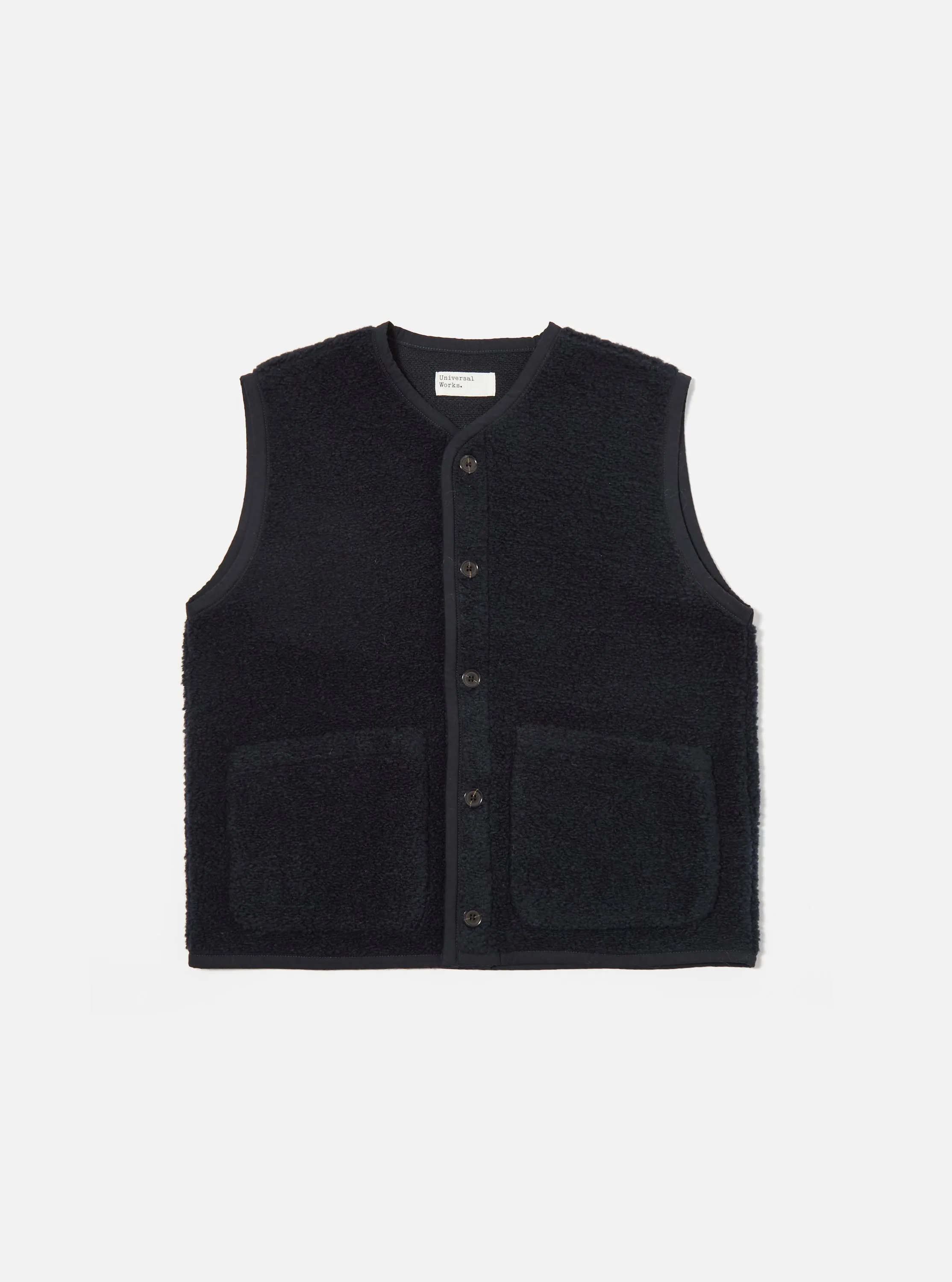 Universal Works Lancaster Gilet Alvar Fleece Navy Foldable Storage Adjustable Cuff
