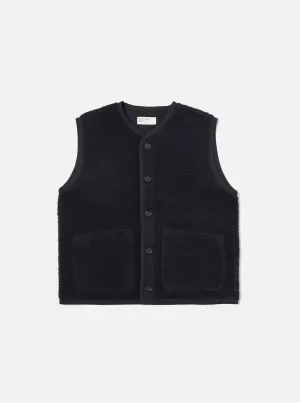 Universal Works Lancaster Gilet Alvar Fleece Navy Eco Dye Process nylon blend