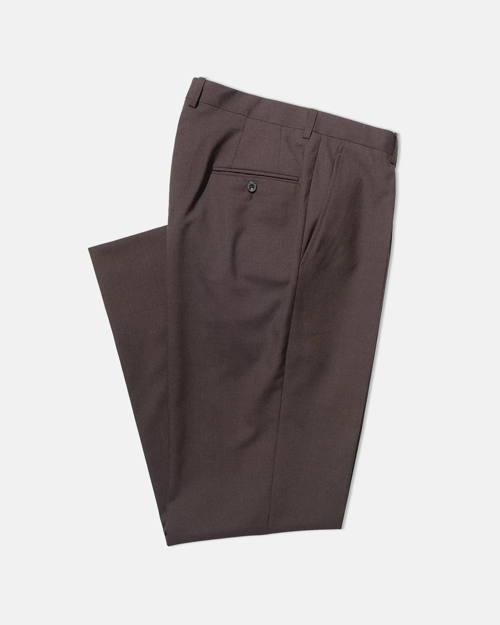 Rugged Fit Made-in-USA Dark Brown Single Pleat Wool Trousers