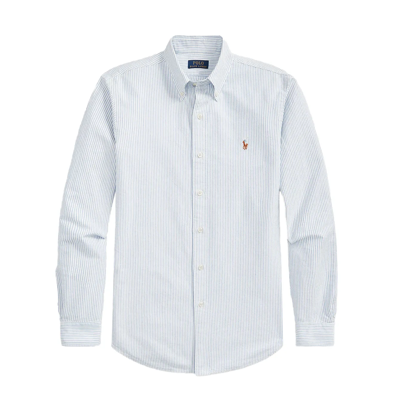 Ergonomic Sleeve Cut Polo Ralph Lauren Custom Fit Oxford Shirt Blue / White Stripe