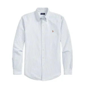 Ergonomic Sleeve Cut Polo Ralph Lauren Custom Fit Oxford Shirt Blue / White Stripe