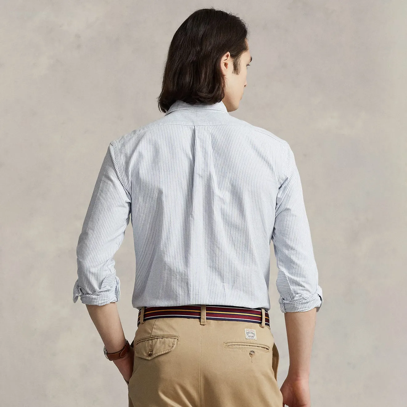 Polo Ralph Lauren Custom Fit Oxford Shirt Blue / White Stripe Adjustable Cuffs