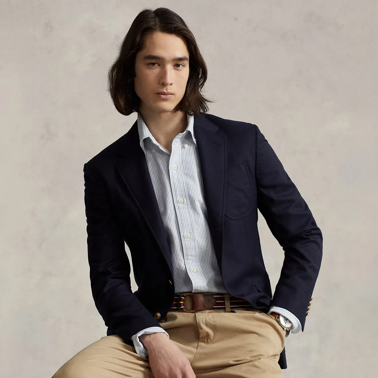 Quick Dry Technology Polo Ralph Lauren Custom Fit Oxford Shirt Blue / White Stripe