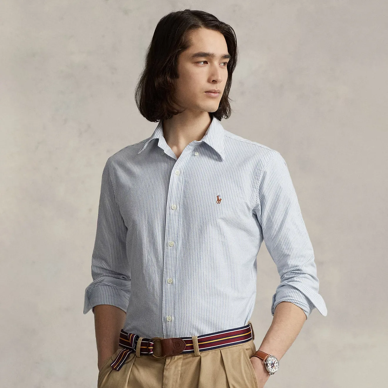 Polo Ralph Lauren Custom Fit Oxford Shirt Blue / White Stripe Classic Wear Classic Fit