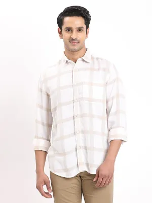 Military Inspired Bold Graphics Men Checked Full Sleeve Linen Blend Shirt