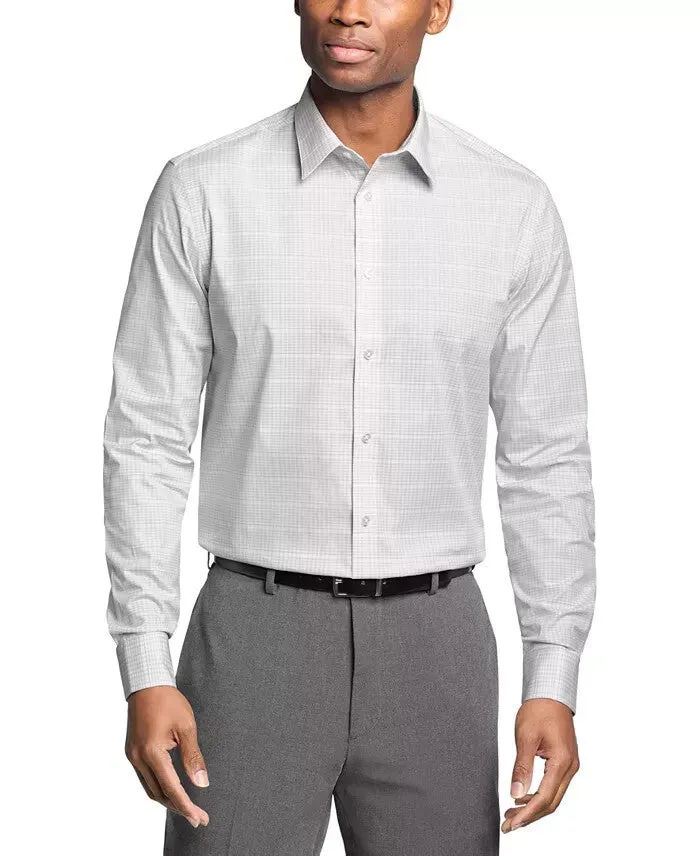 Midweight Textile Calvin Klein Dress Shirt Men  Gray Plaid Wrinkle Free Button Up MAC8