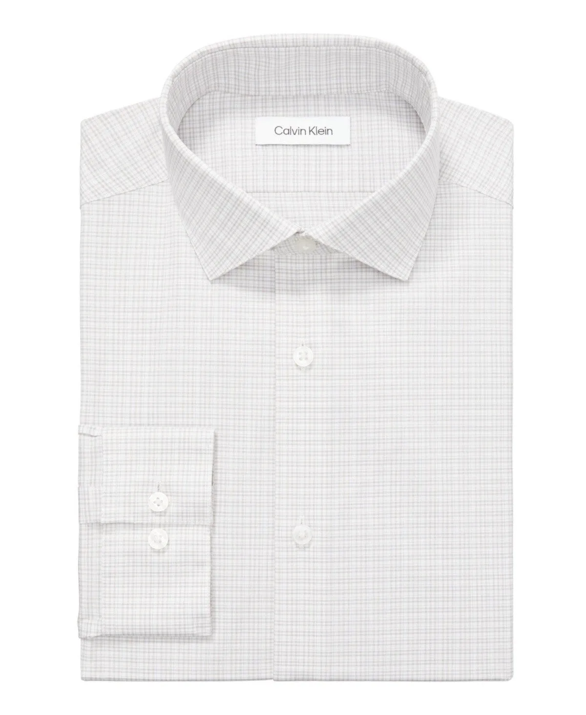 Calvin Klein Dress Shirt Mens   White Check Slim Fit Button Up MAC58 Durable Button Closures