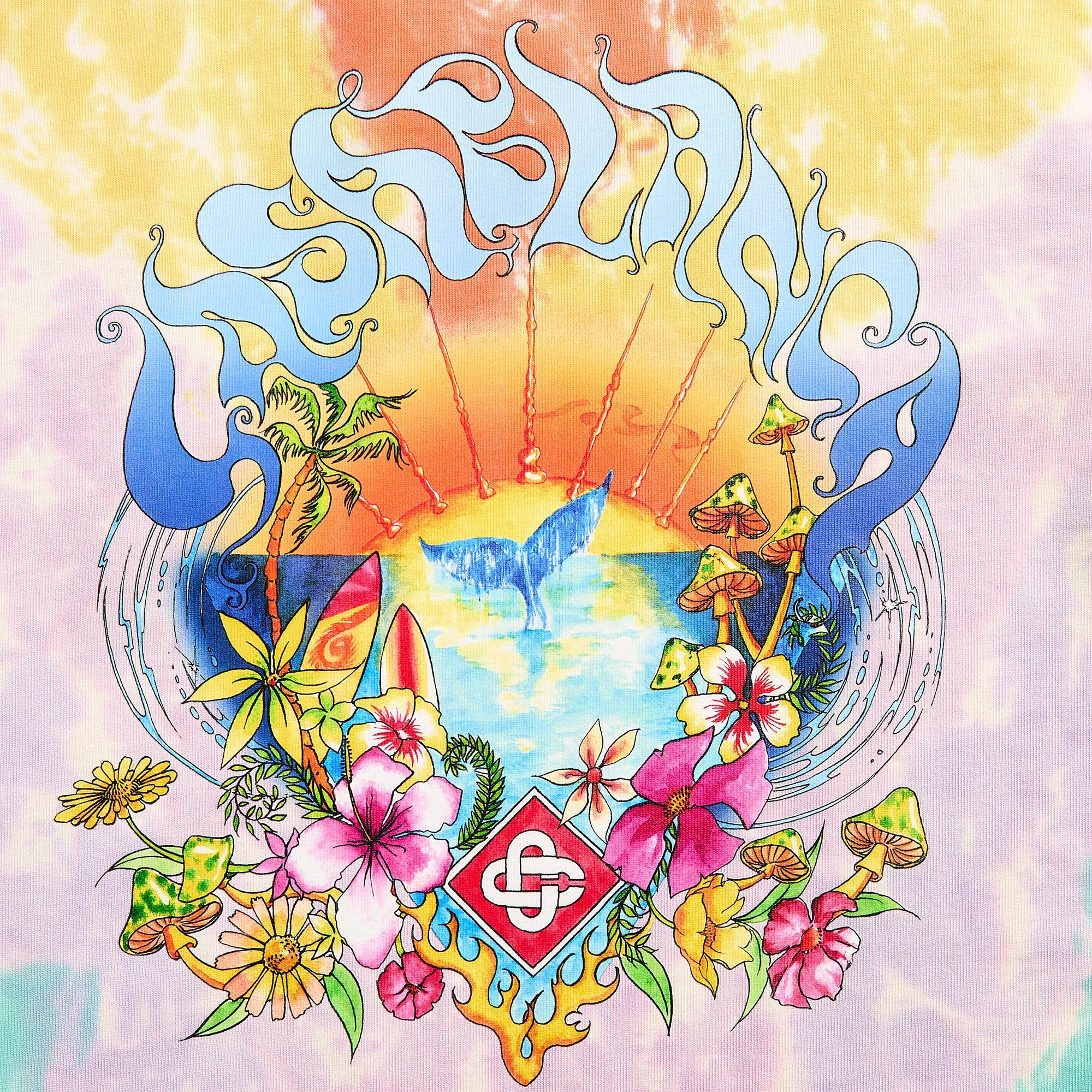 Comfy Layer Casablanca Printed Oversized Tie Dye Surf Trip Tee - Multicolor