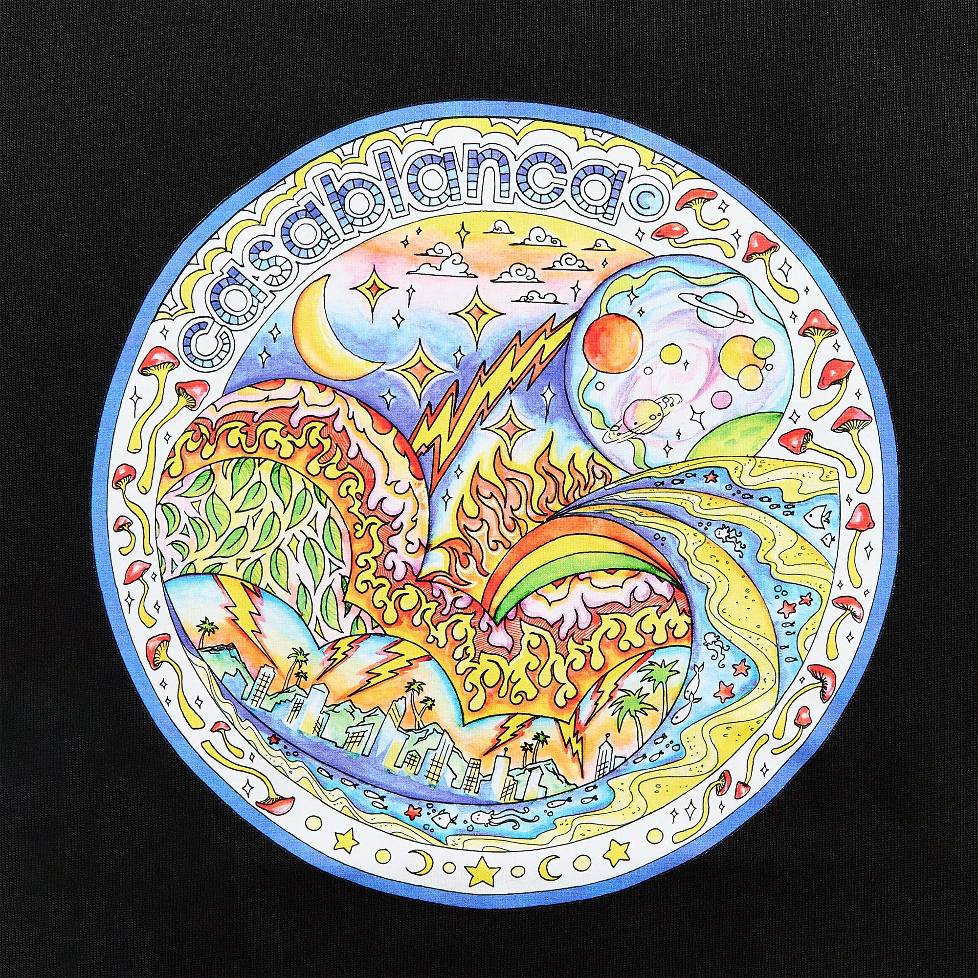 Breathable Waist Sophisticated Casual Casablanca The Four Elements Printed Tee - Black