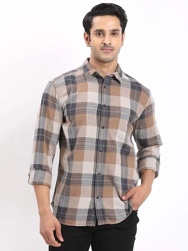 Men Checked Full Sleeve Cotton Shirt Cozy Fit No Slip Shoulder Grips
