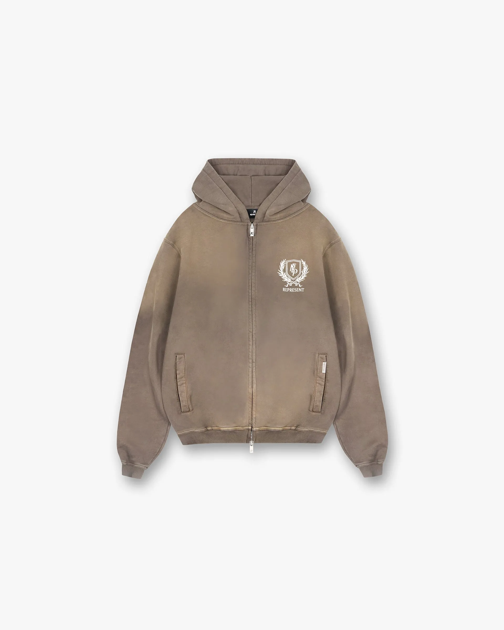 Fashion Trend Crest Zip Up Hoodie - Dark Taupe