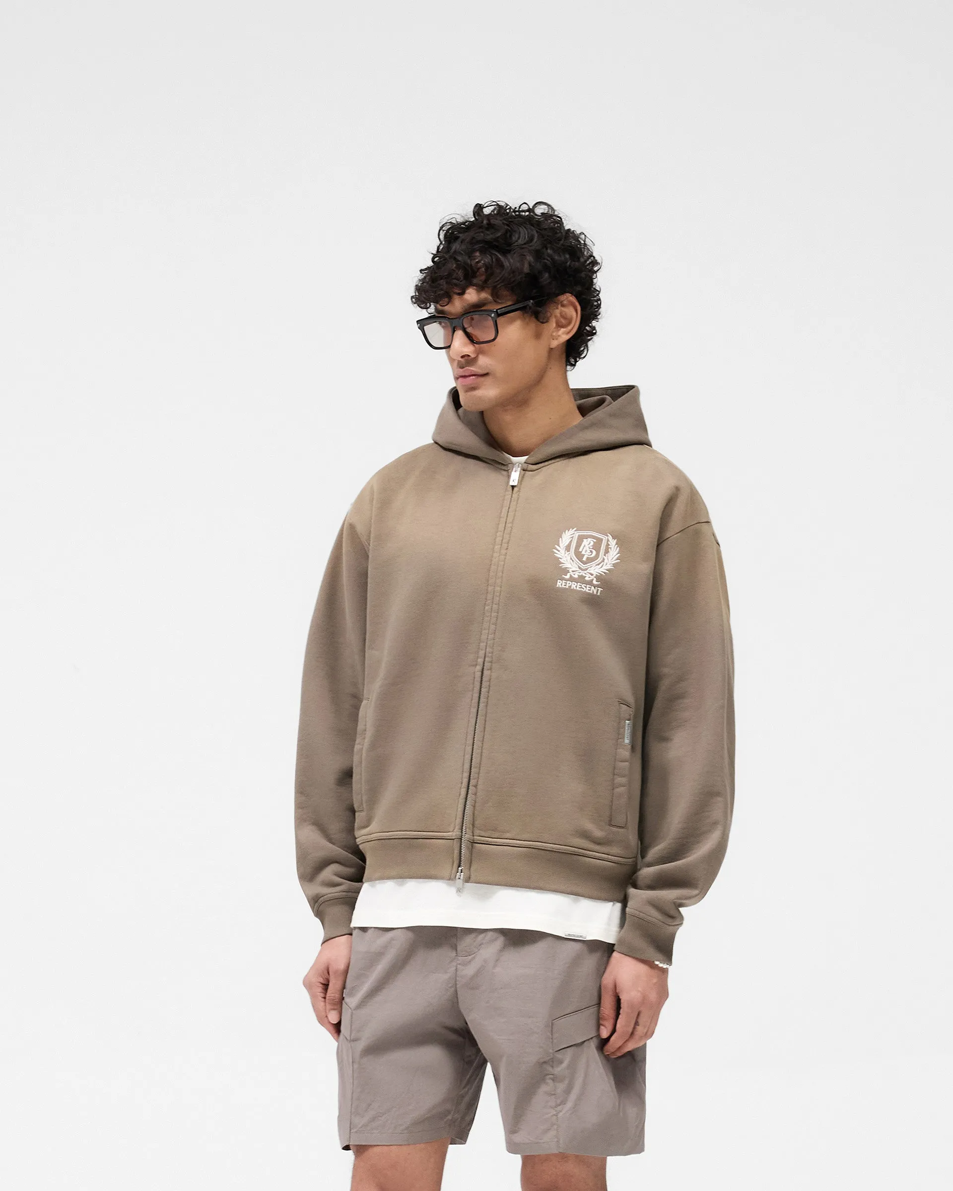 Quality control Crest Zip Up Hoodie - Dark Taupe