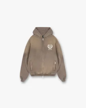 Fashion Trend Crest Zip Up Hoodie - Dark Taupe