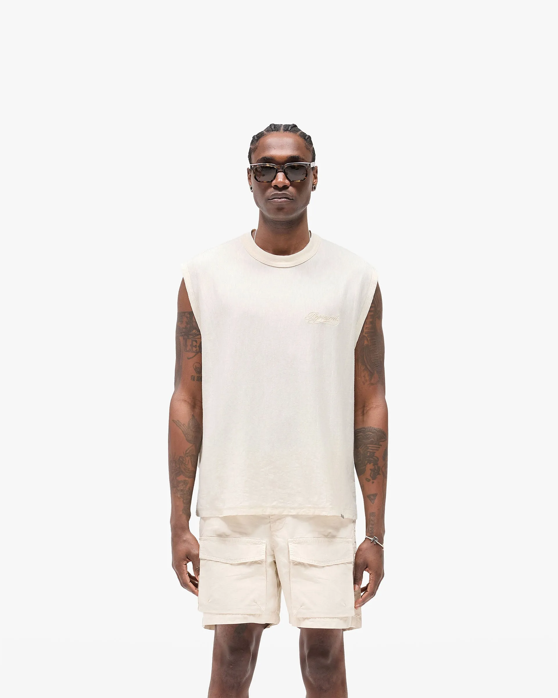 Active Design Slub Script Tank - Aged White