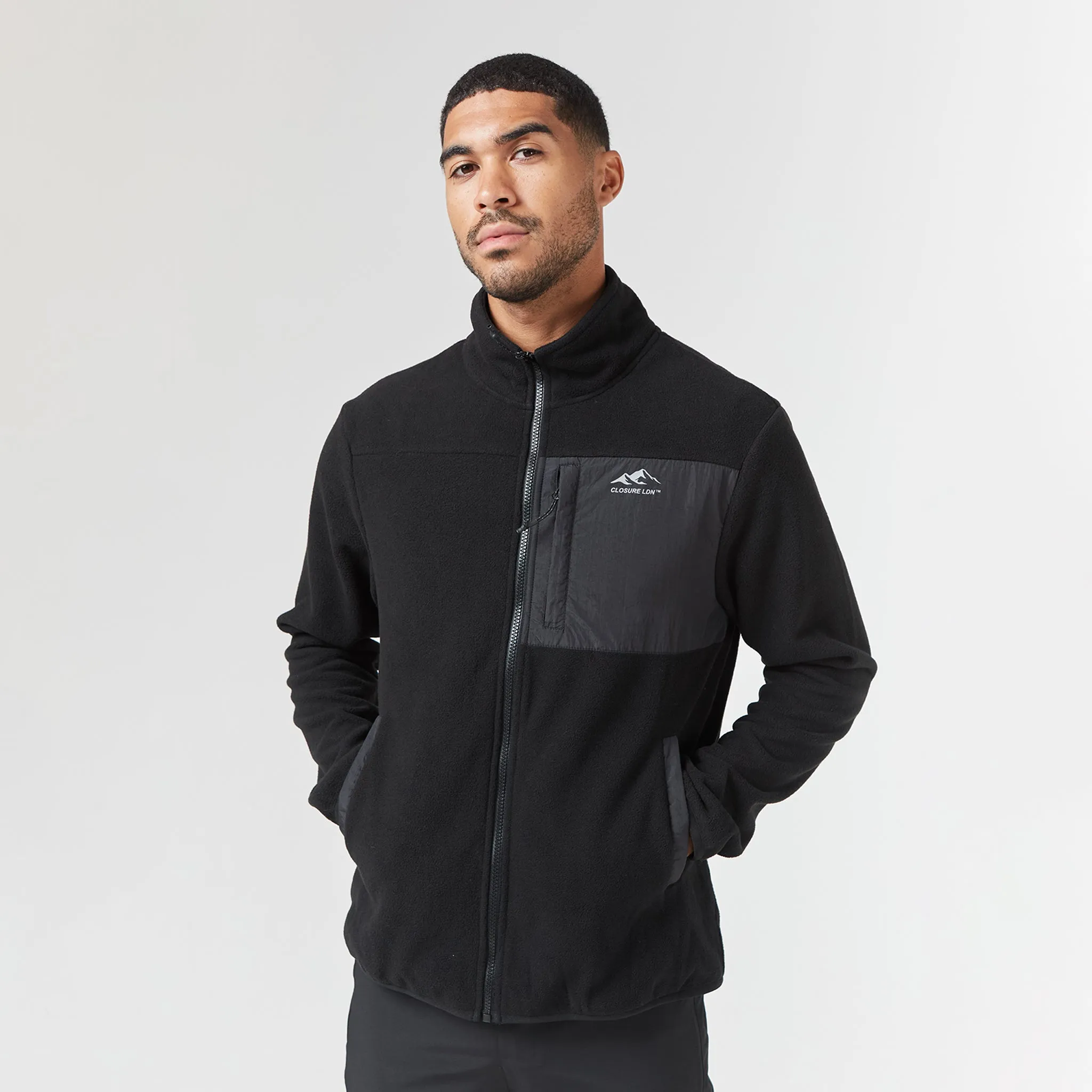 Crisp Weather Fit Articulated Sleeves Polar Fleece Zip Through Jacket | Black