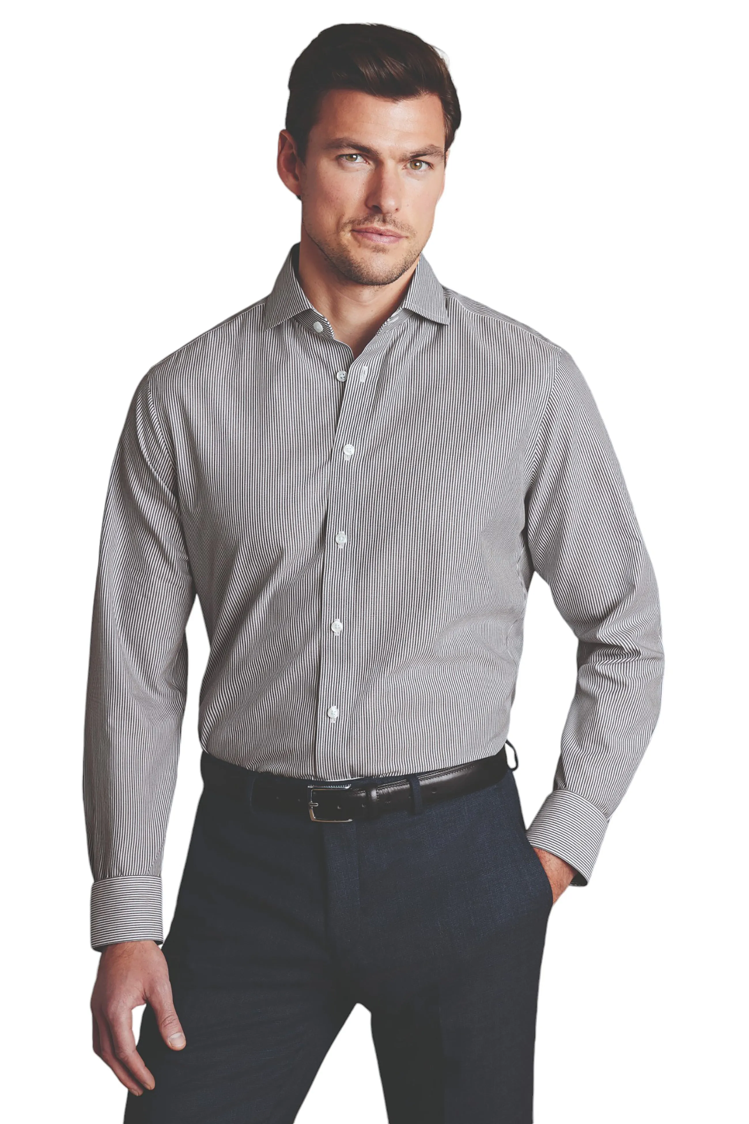 sporty wear Charles Trywhitt Men's Stripe Non-Iron Button-Down Oxford Slim Fit Shirt Single Cuff