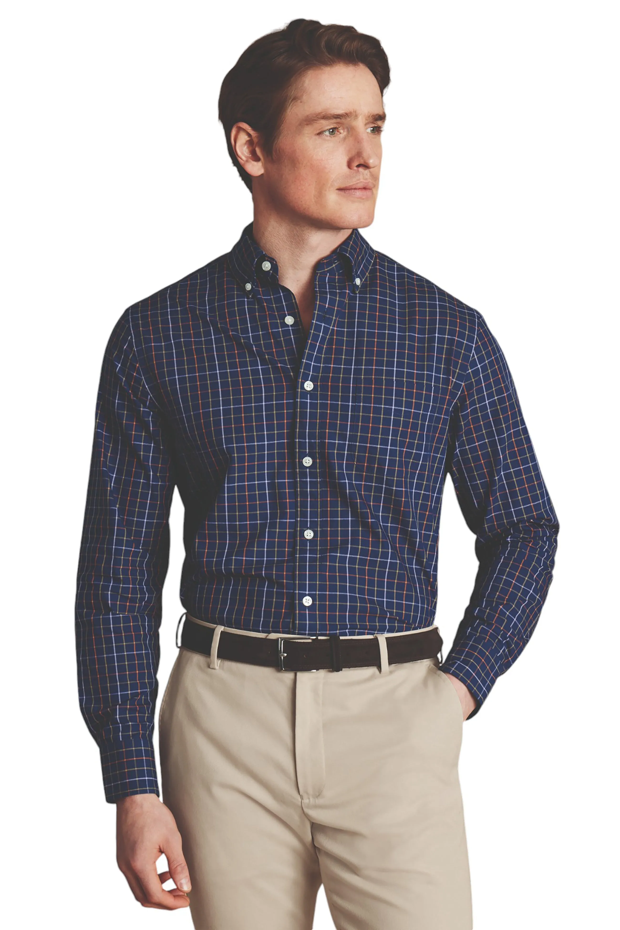 Sophisticated Look Charles Tyrhwitt Men's Slim Fit Plaid Check Non-Iron Stretch Poplin Shirt