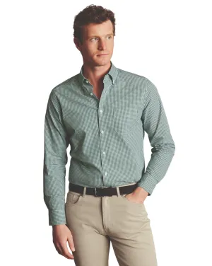 Charles Tyrwhitt Men's Slim Fit Button-Down Collar Non-Iron Stretch Poplin Mini Gingham Shirt Classic Comfort