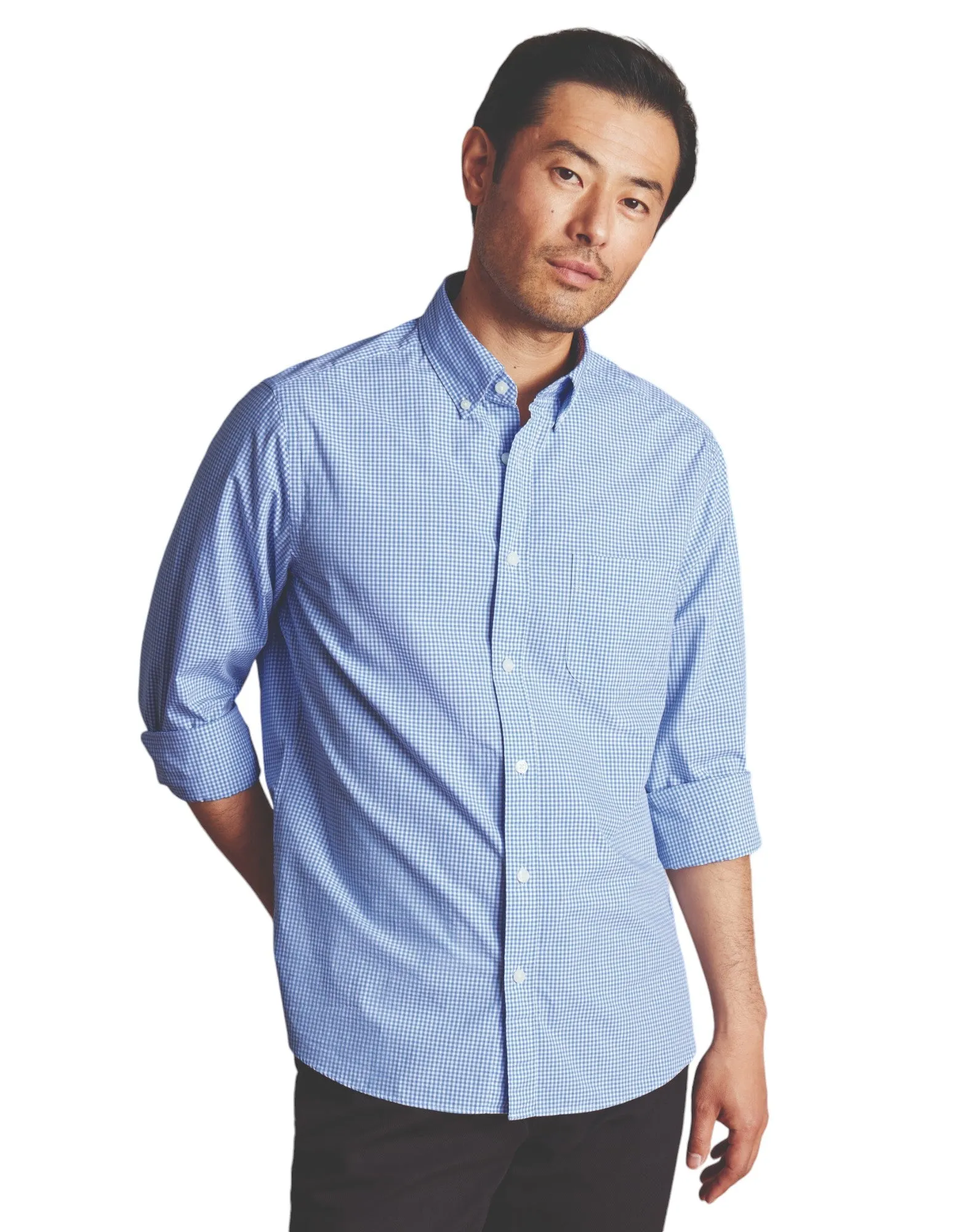 Travel Essential Static Dissipating Fiber Charles Tyrwhitt Men's Slim Fit Button-Down Collar Non-Iron Stretch Poplin Mini Gingham Shirt