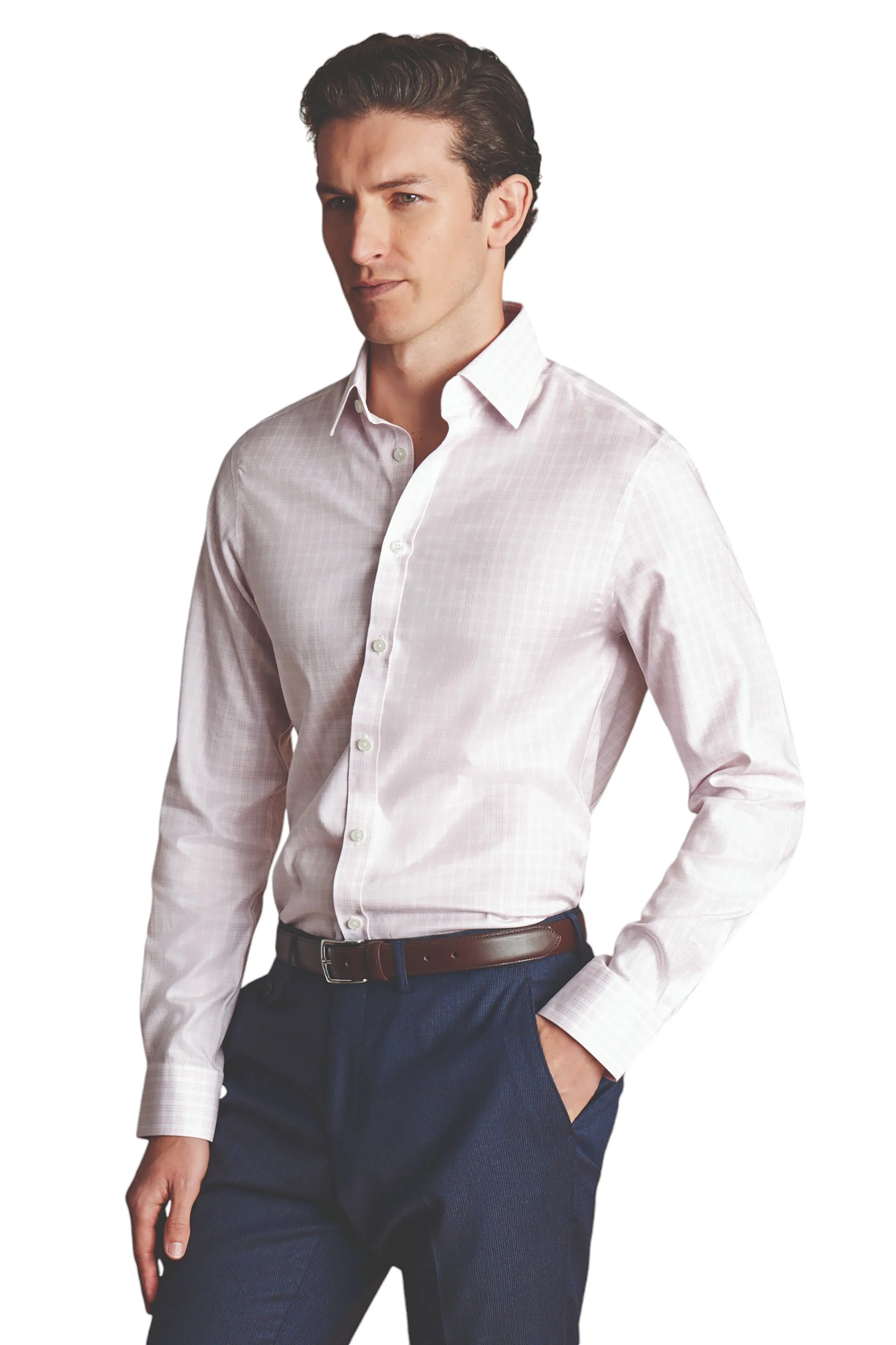Soft Collar Design Seasonal Collection Charles Tyrwhitt Men's Triple Check Non-Iron Twill Slim Fit Shirt Single Cuff