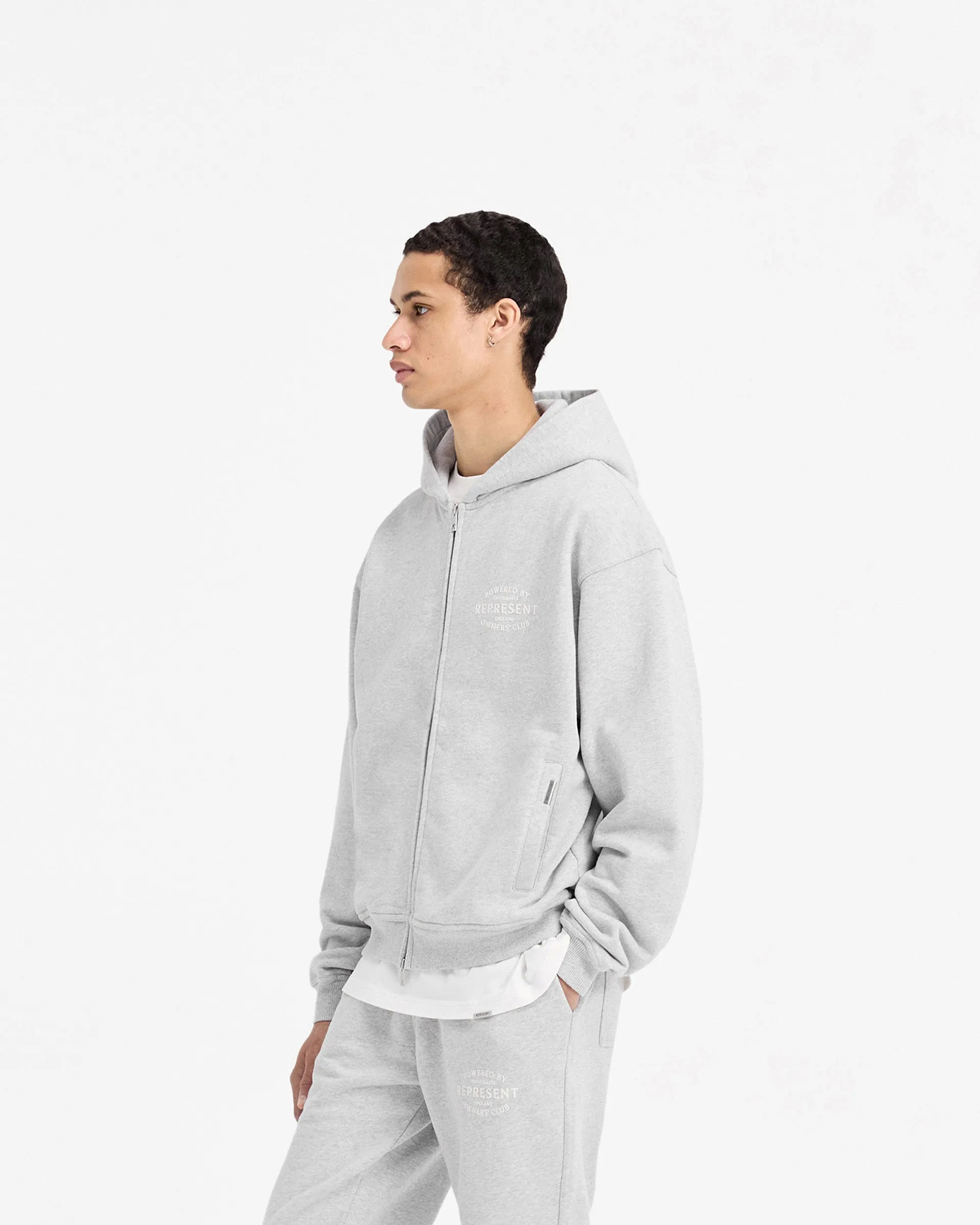 Represent Owners Club Stamp Zip Up Hoodie - Ash Grey product clearance