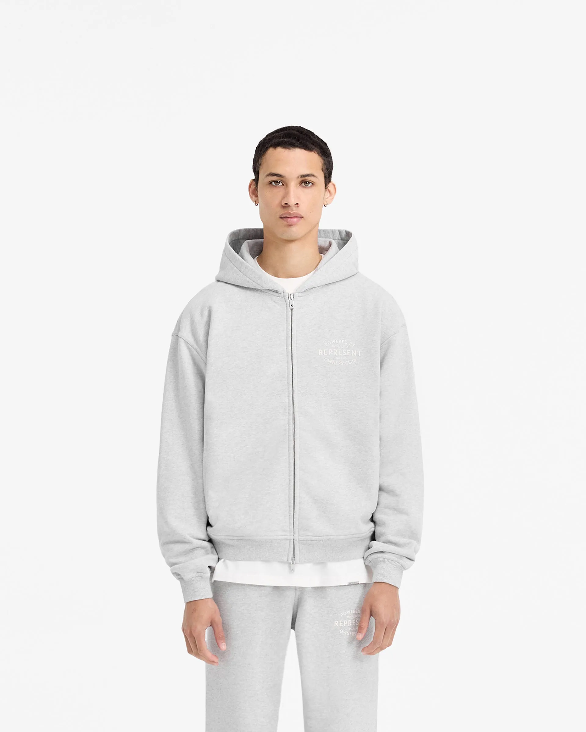 adults' Represent Owners Club Stamp Zip Up Hoodie - Ash Grey
