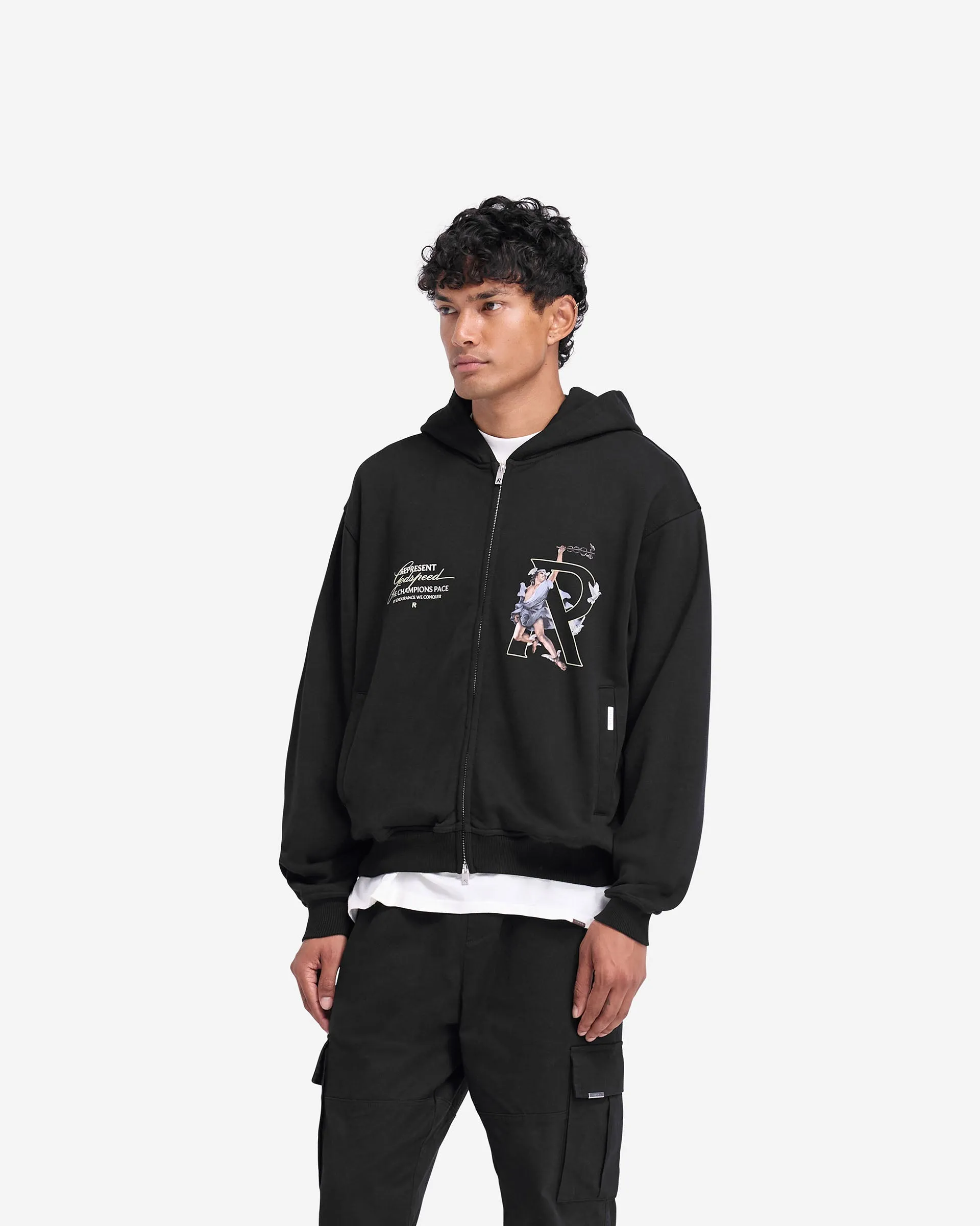 product fair trade Floral Print Hermes Zip Hoodie - Jet Black