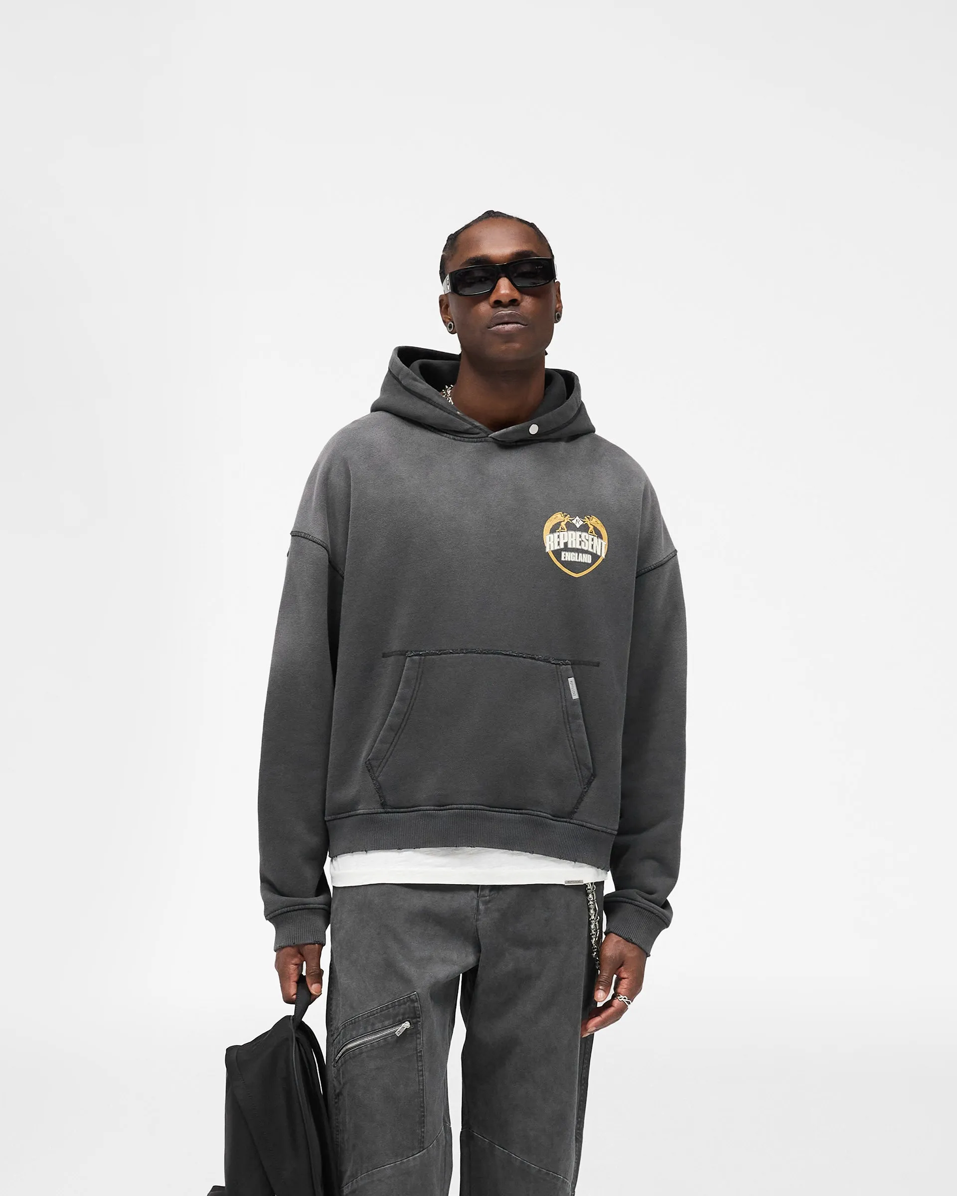 Represent Angel Border Hoodie - Stained Black Cozy Mood quick dry