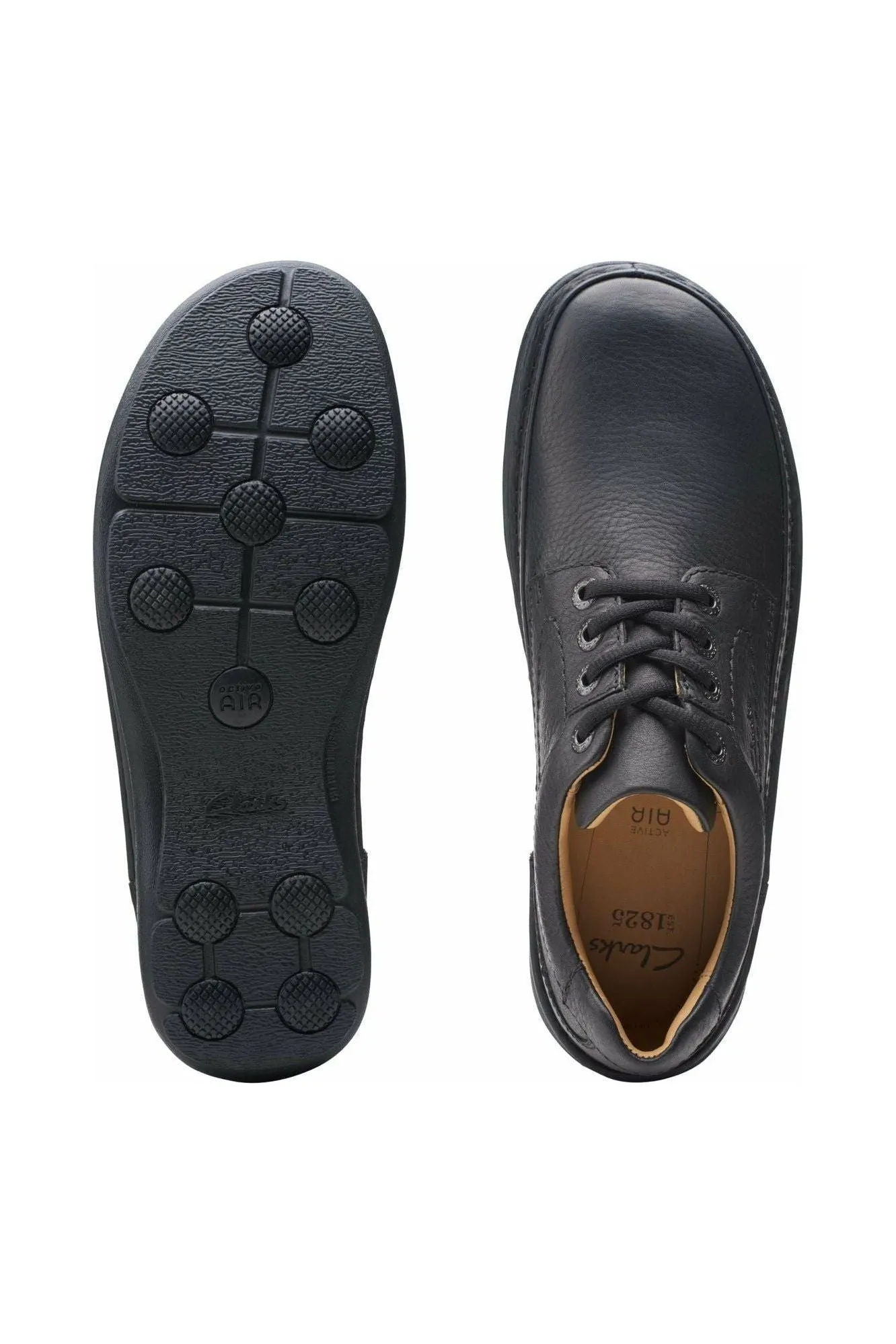 Clarks Nature Three in Black leather Handcrafted Detailing Non Slip Office Workers