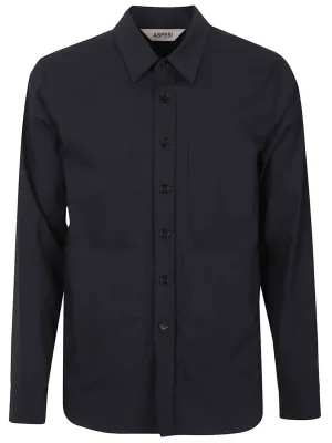 Classic Black Cotton Button-Up Shirt With Multiple Pockets Fashionable Layer Non-Iron