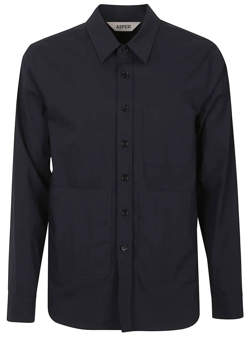 Sleeveless Cut Classic Black Cotton Button-Up Shirt With Multiple Pockets