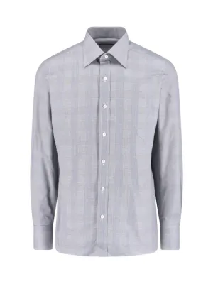 Geometric Design Soft Texture Classic Checkered Button-Down Shirt