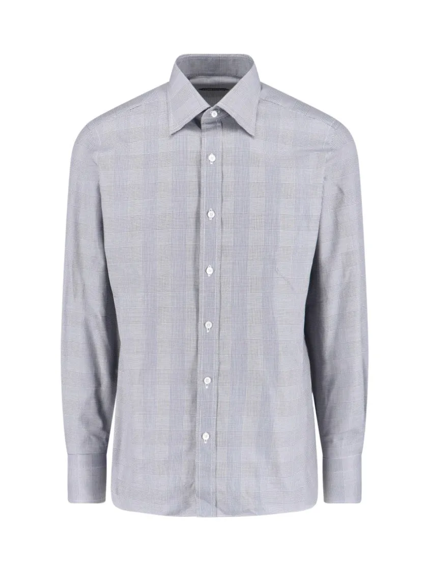 Geometric Design Soft Texture Classic Checkered Button-Down Shirt