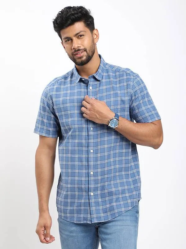 Men Checked Half Sleeve Cotton Shirt Smart Look UV Protective Coating