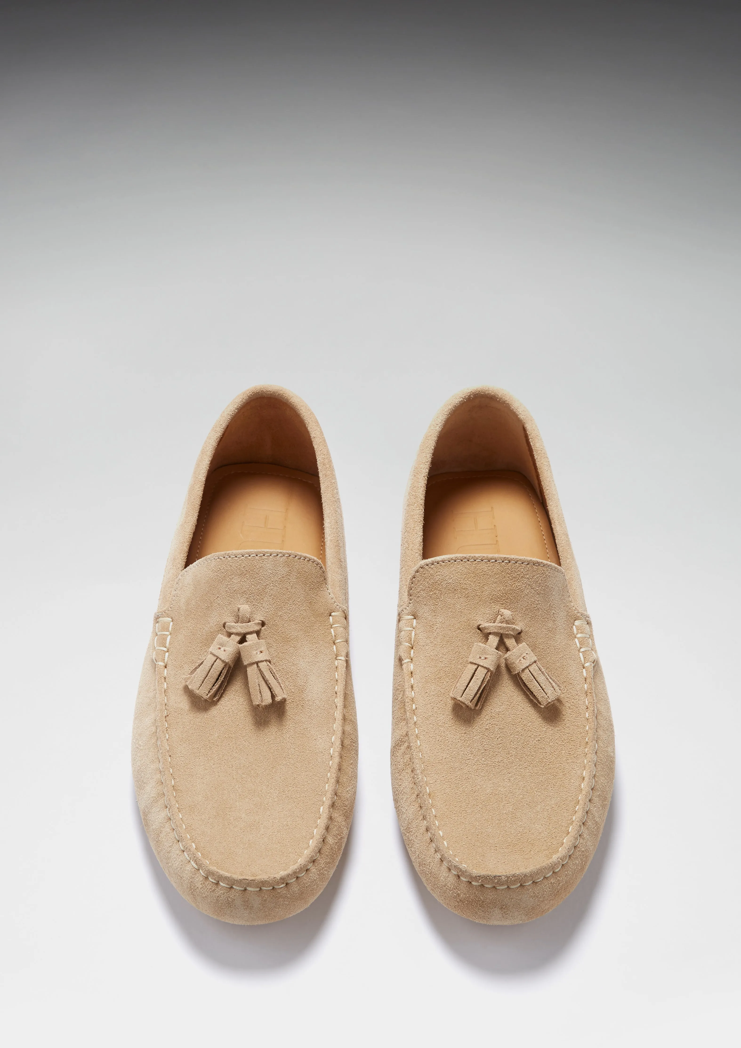 Ground Hug Tasselled Driving Loafers, taupe suede