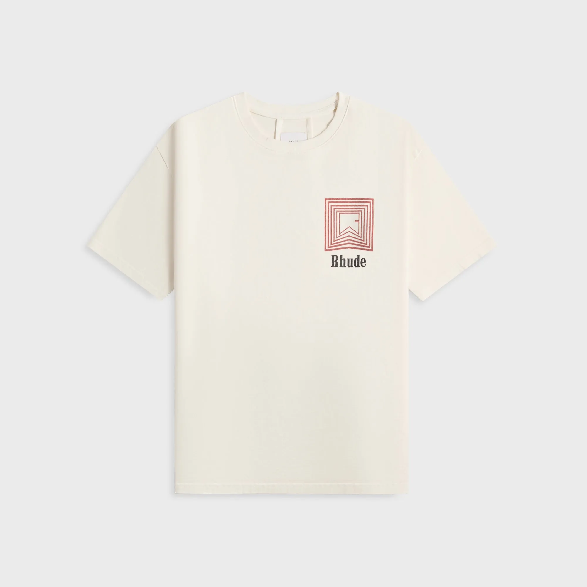 Rhude Chevron Logo Repeat Tee - Vintage White Layering Fashion Comfortable All Day Wear