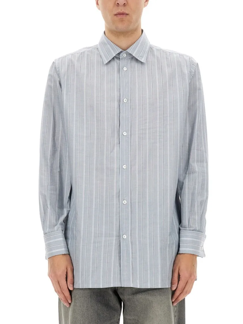 Classic Striped Button-Down Shirt In Soft Cotton Denim Blend Pullover Design